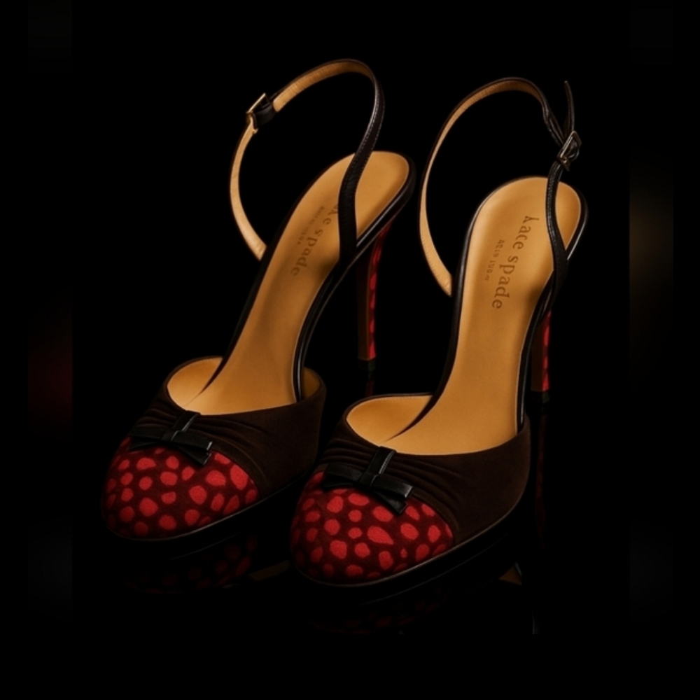 KATE SPADE Vintage Pony Hair Polka Dot Ankle Strap Heels 9.5 Red Black Rare - Picture 9 of 9